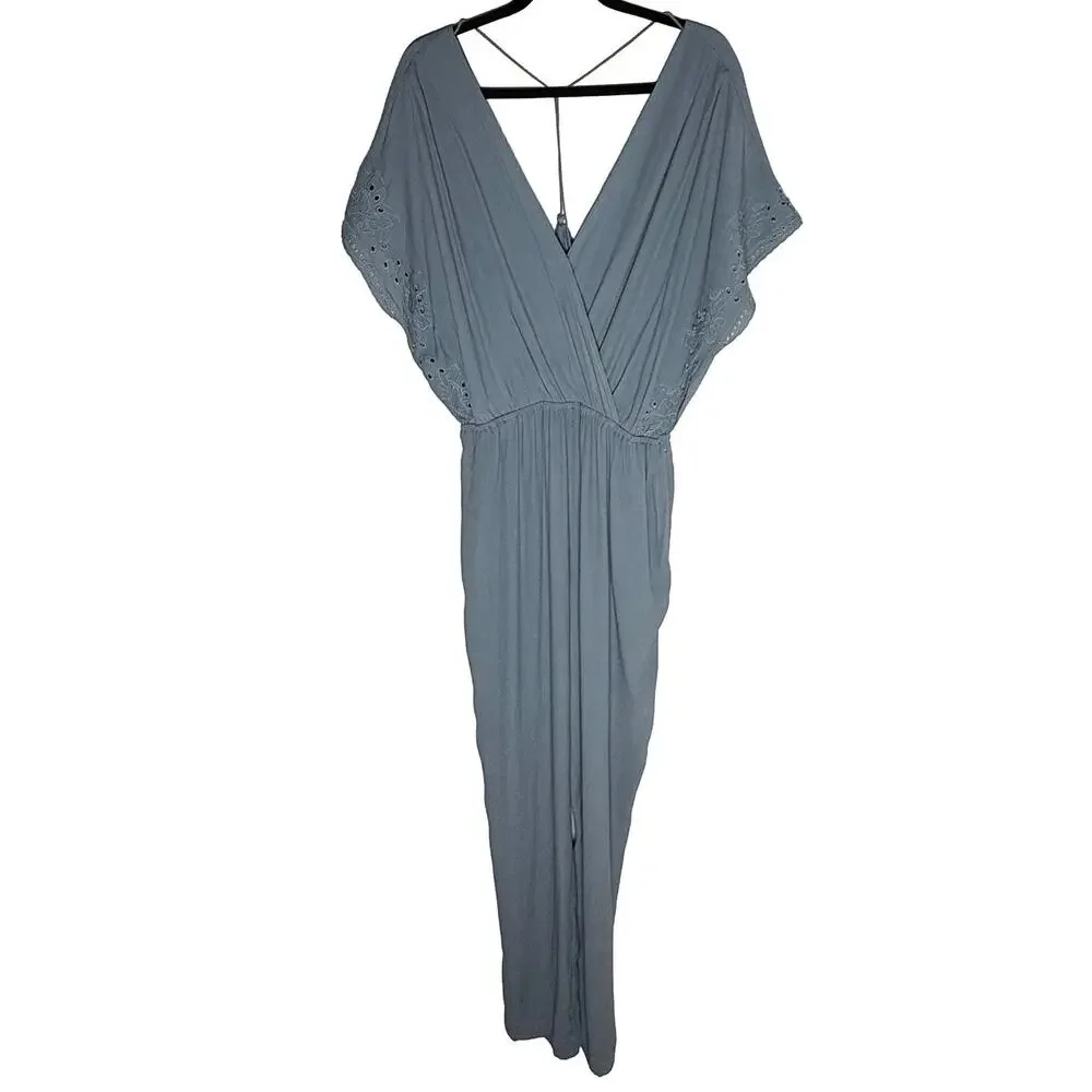 L*Space‎ Women's Raquel Romper Slated Glass Deep V Open Back Dolman Sleeves NWT
